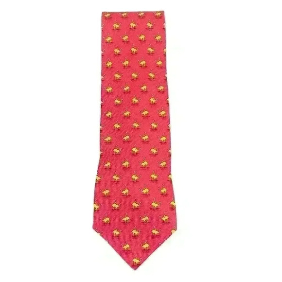 FERRELL REED Other - Ferrell Reed Silk Red Tie -Golden Flamingo Print - Imported Silk - Hand Tailored